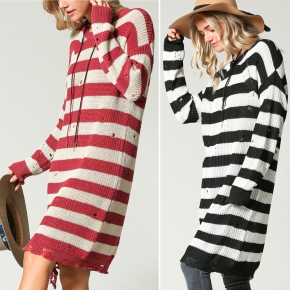 ✅NEW ARRIVAL➡️Striped Distressed Sweater Dress - Picture 6 of 6